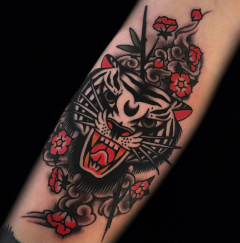 Austin Maples Idle Hand Tattoo old school tiger