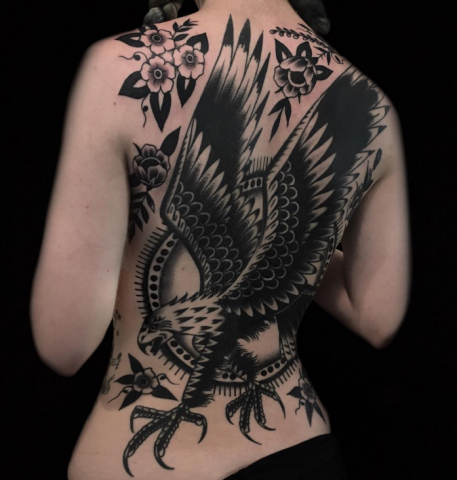 Austin Maples Idle Hand Tattoo eagle old school black back